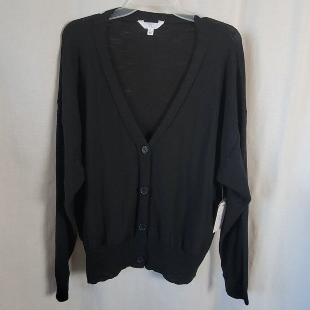 NEW Time and Tru Black Cardigan button up Large 12-14 Womens Cotton Stretchy NWT